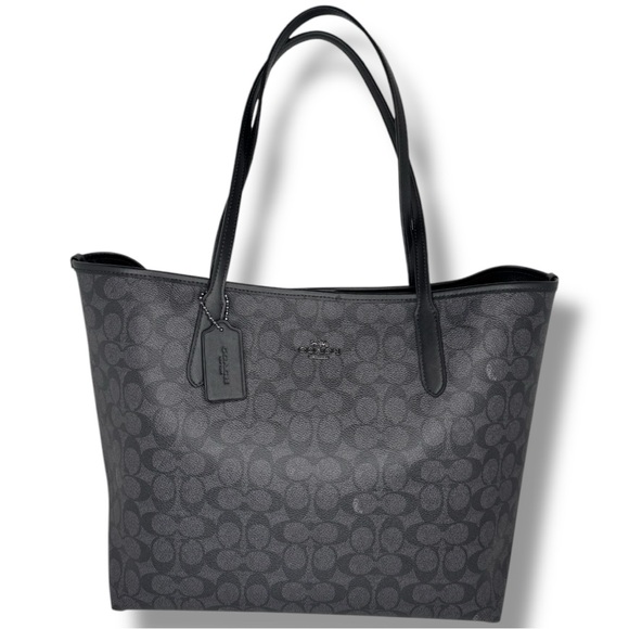 NWOT COACH City Tote Bag In Signature Canvas Gunmetal/Charcoal/Black - Picture 5 of 13